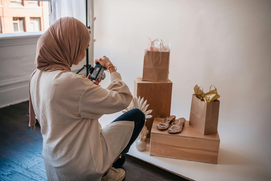 Product photo being prepared for a social post